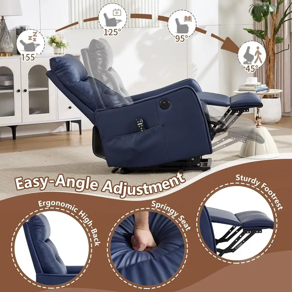 راحة كبار السن: كرسي رفع كهربائي قابل للتعديل مع الحرارة والتدليك، جلد صناعي أزرق داكن، جيوب جانبية #5