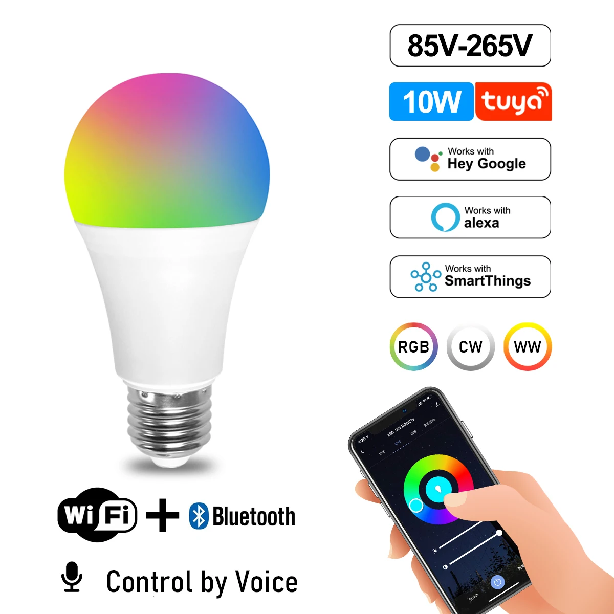 Voice Control 10w RGBCW WIFI Smart GU10 Light Bulb Dimmable E27 B22 Wifi Led Magic Lamp AC110V 220V Work With Alexa Google Home