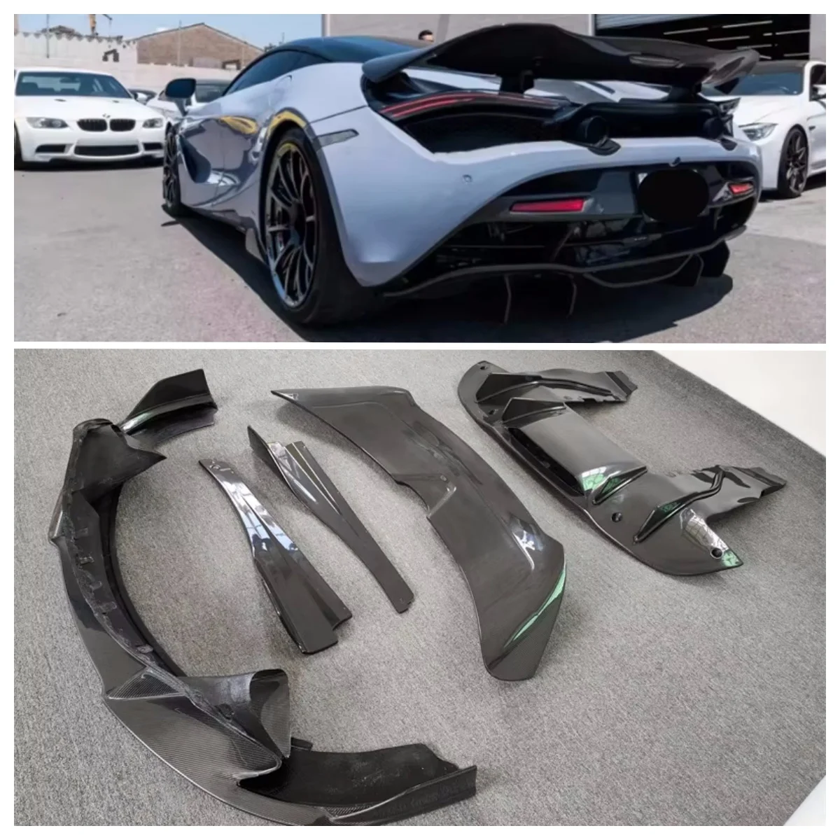 

Used for McLaren 720S Upgrade V-style True Carbon Fiber Front Lip Side Skirt Rear Diffuser Rear Spoiler Body Kit