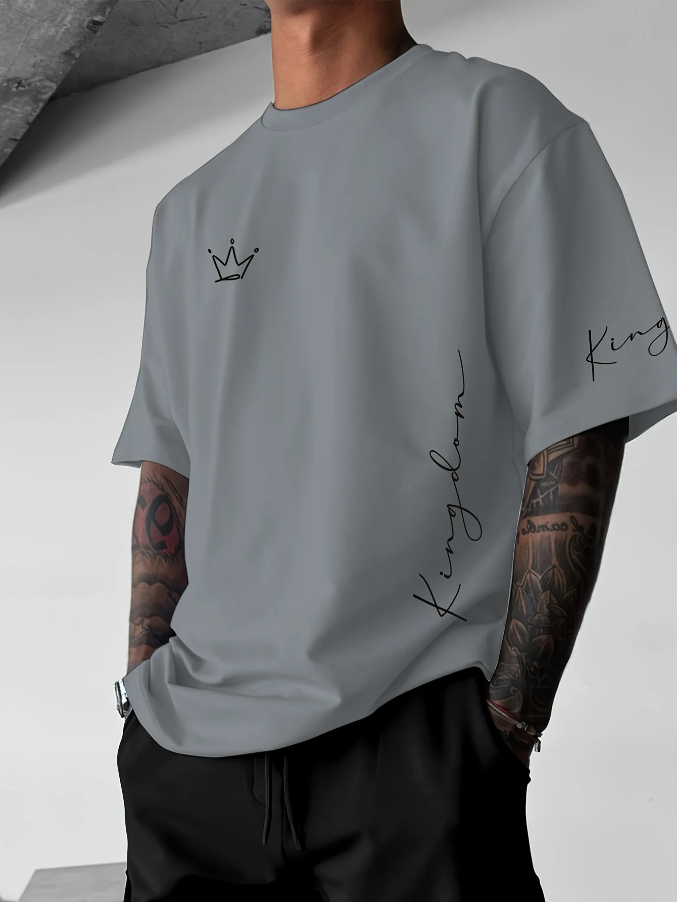 Fashion Men's T-shirt Clothing Plus Size Casual Men's Short Sleeve Tee Solid Color King Letter Print Crew neck T Shirt For Men