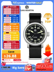 San Martin New 40mm Retro Pilot YN55 Automatic Mechanical Fashion Simple Style Men Wristwatch 100m Waterproof C3 Luminous SN0143