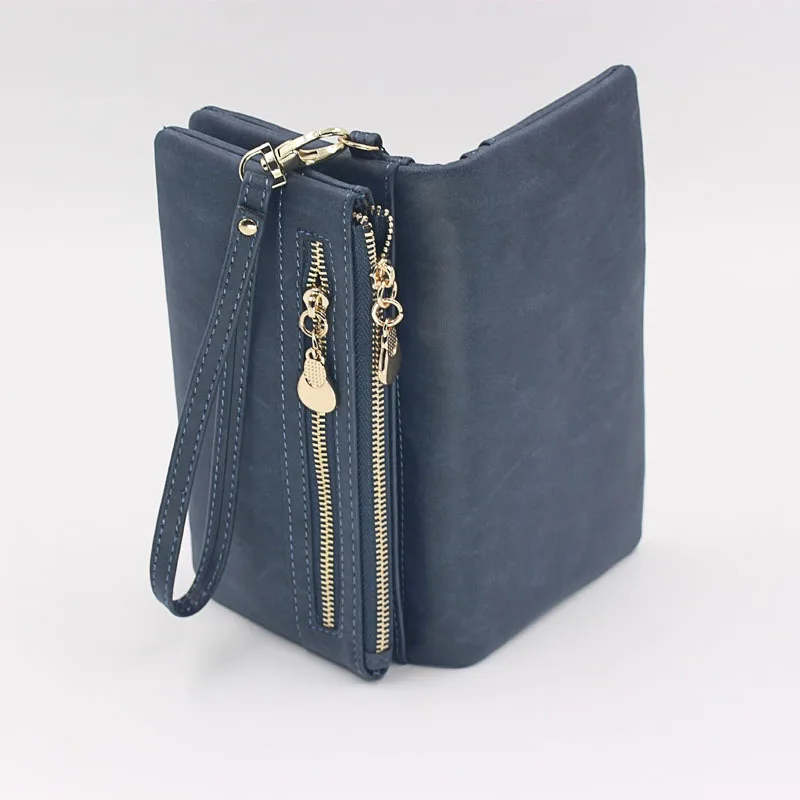 2023 New Vintage Frosted Double Zipper Long Wallet Large Capacity Women Folding Mobile Bag Women Wallet