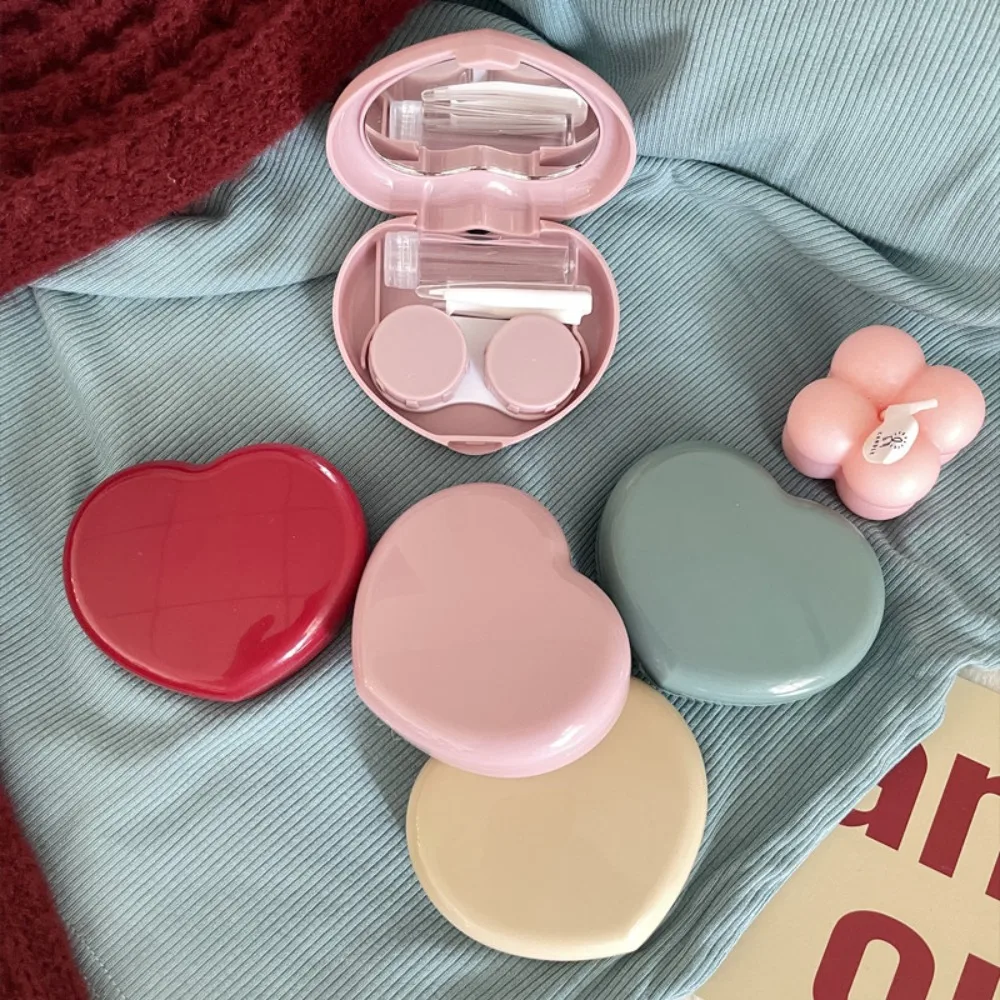 New Travel Heart Contact Lenses Box Portable Mini Storage Care Holder With Mirror Tweezer Storage Soaking Box Contact Lens