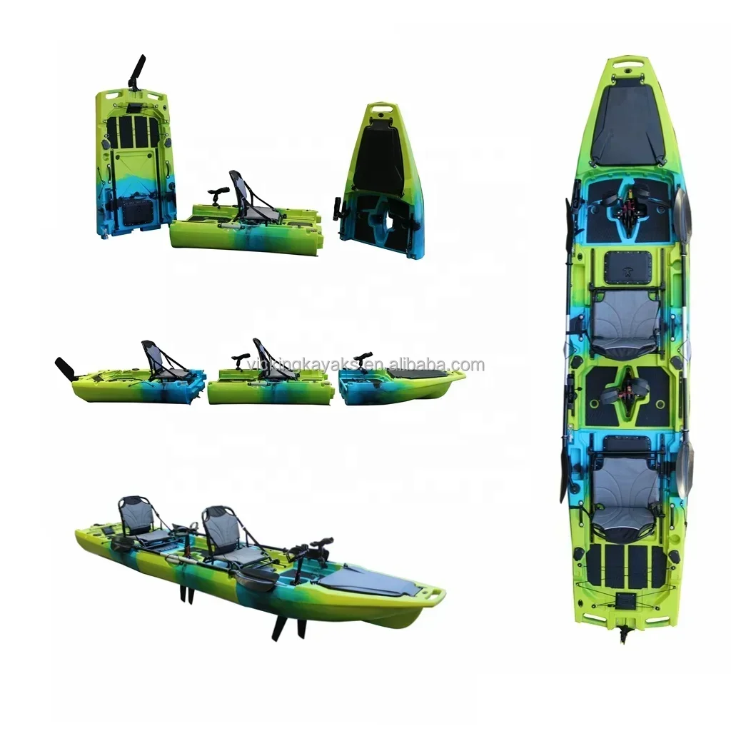 14FT 2-Person Double Pedal Sit-On-Top Kayak Modular Hard Plastic Fishing Kayak with Pedal Drive System for Ocean Waters