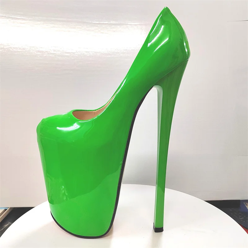 Sexy 22cm Extreme High Heels Platform Pumps Shoes Woman Patent Red Green Heeled Wedding Party Stripper Dance Shoes Large Size 50