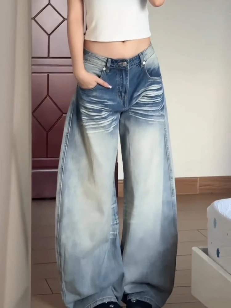 

Retro American Blue Wide Leg Jeans Men Women Straight Fit Floor Length CleanFit Casual Cotton Denim Pants Straight Tube