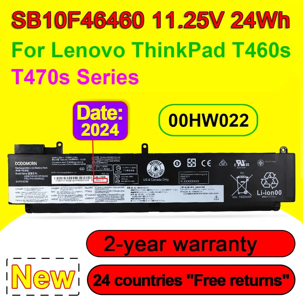 

00HW022 Laptop Battery For Lenovo ThinkPad T460s T470s 00HW023 00HW024 00HW025 01AV405 01AV406 SB10F46460 SB10J79004 24Wh