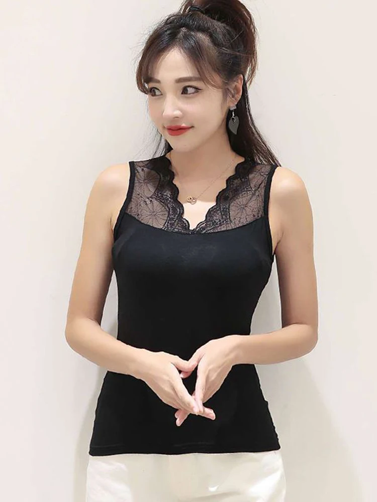 

Весна 2024, сексуальная женская кружевная блузка без рукавов, корейский стиль, лоскутное однотонное нижнее белье с v-образным вырезом, женская одежда