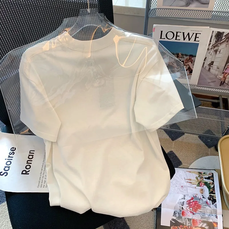 Estate 2023 nuova t-shirt femminile cartone animato gatto lettera stampa a maniche corte femminile sciolto bianco Casual t-shirt Harajuku carino Top