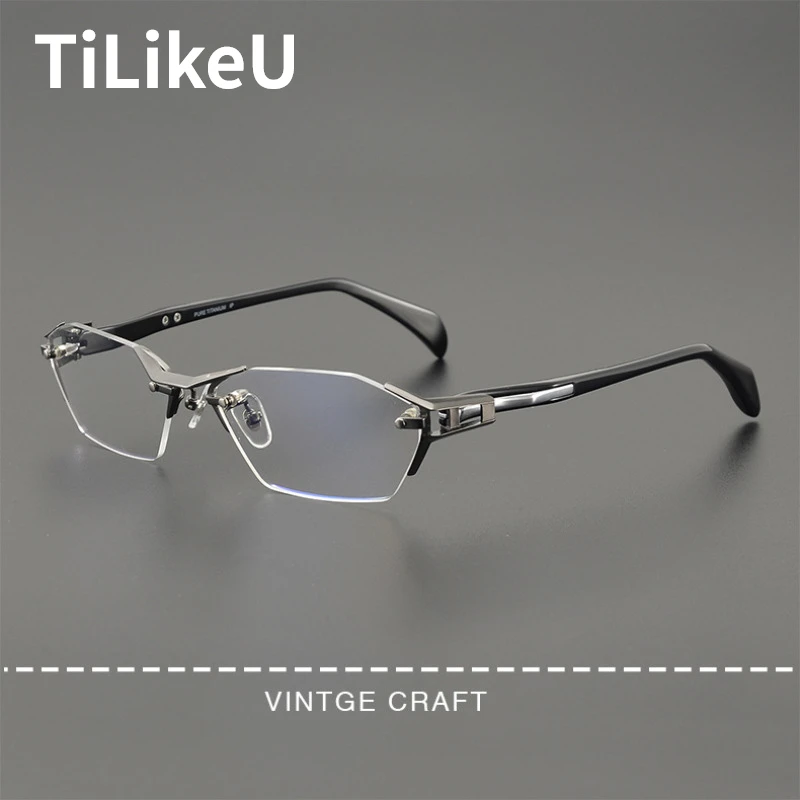 

Rimless Men Business IP Titanium Eye Glasses Frames Vintage Hand Acetate Eyewear 2024 New Men Reading Myopia Optic Glasses Frame