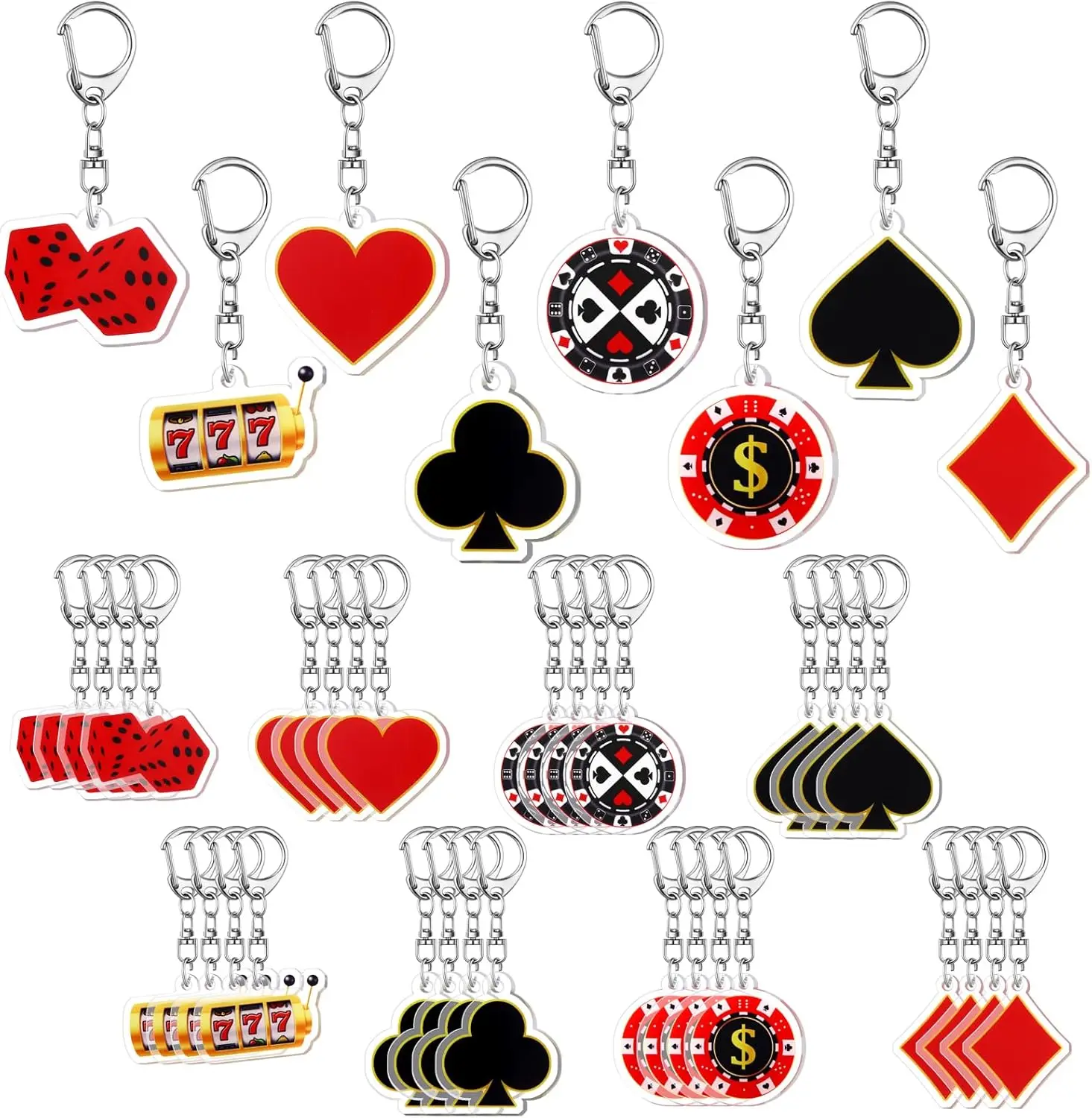 Casino Party Keychains Bulk 48 Pcs Dice Keychains for Birthday Gifts Decorations, Acrylic Alloy Durable Souvenirs Perfect for