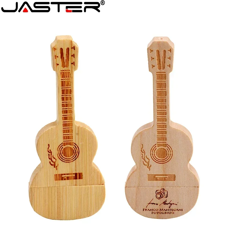 JASTER Wood Guitar USB Flash Drives 128GB Free Custom Logo Pen Drive 64GB Wooden Box Memory Stick Music Creative Wedding Gift 8G