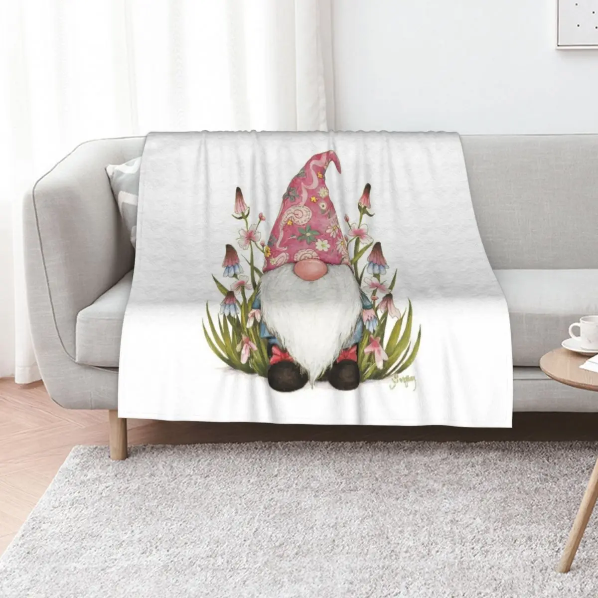 

Beautiful gnome, gnome in a pink hat Throw Blanket Soft Plaid Cute Plaid Thin funny gift Blankets