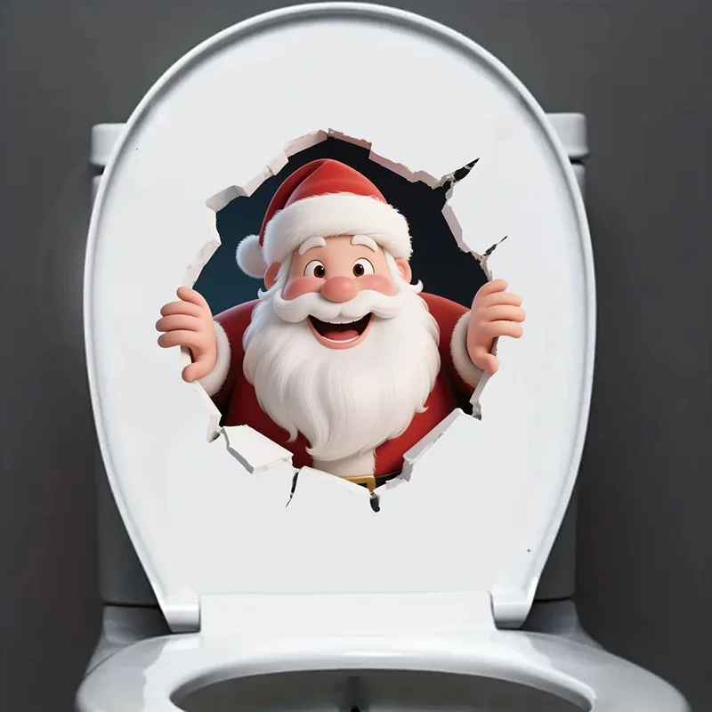 عيد الميلاد الكرتون سانتا كلوز الرنة كسر من خلال الجدار كشف غرفة المرحاض الباب ملصق مقاوم للماء ذاتية اللصق ديكور