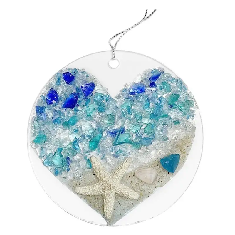 Ocean Beach Ornament Car Garden Decorations Crystal Sun Catcher Wind Pendants For Car Crystal Ornament Window 2D Acrylic For