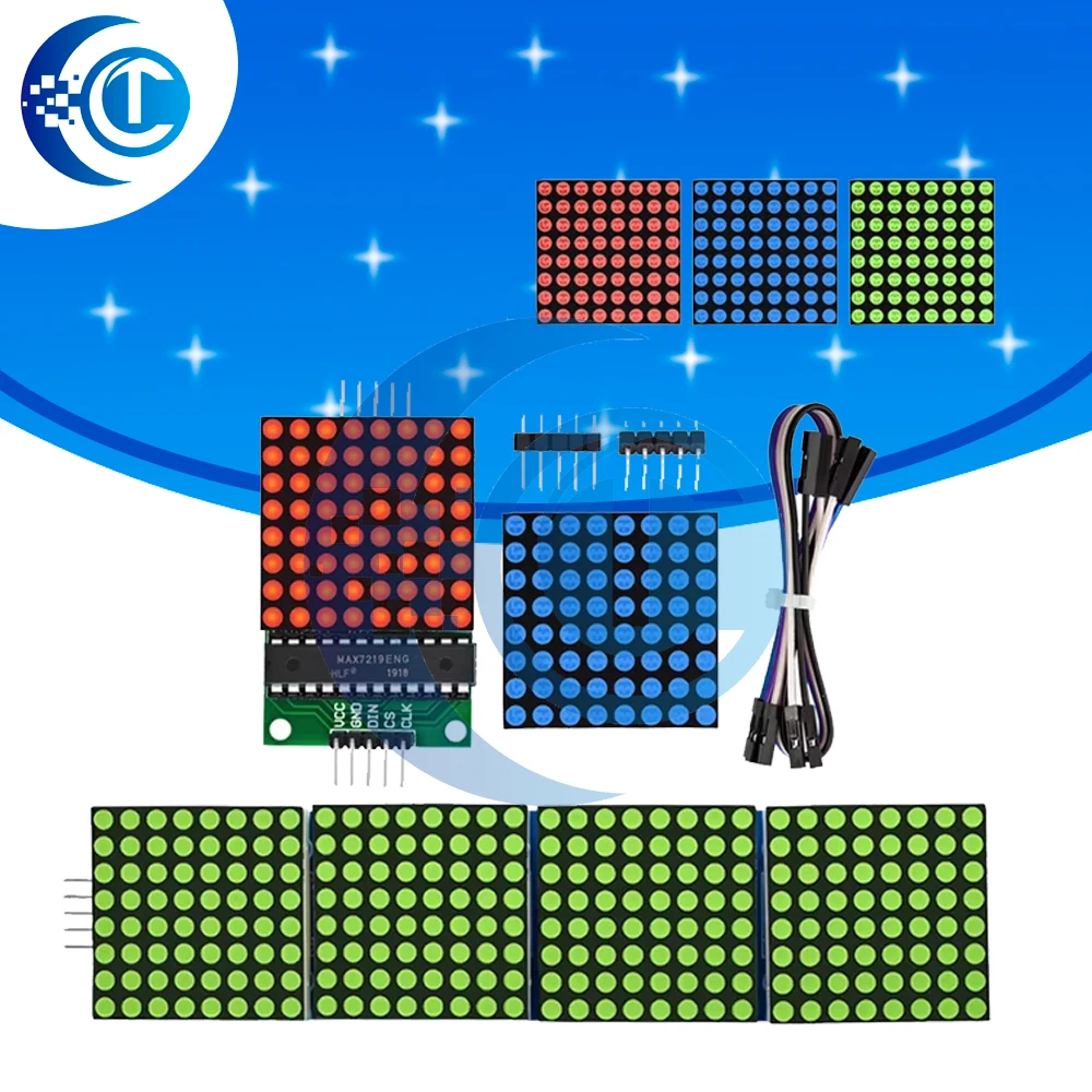 MAX7219 4‑in‑1 Dot Matrix Display Board, 5P Cable Included for Arduino