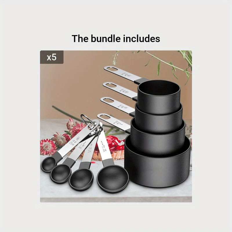 8-Piece Stackable Measuring Cups & Spoons Set - Stainless Steel Handles With Durable Plastic Heads, Perfect For Restaurants & Ca