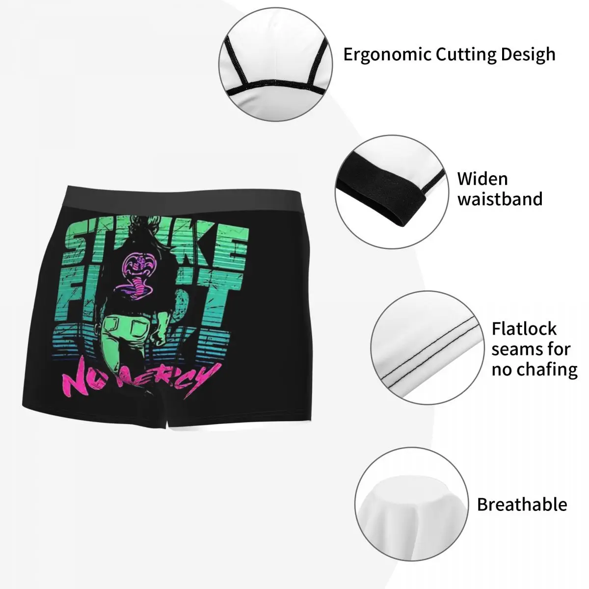 Cobra Kai Strike First Strike Hard No Mercy Underpants Cotton Panties Man Underwear Ventilate Shorts Boxer Briefs