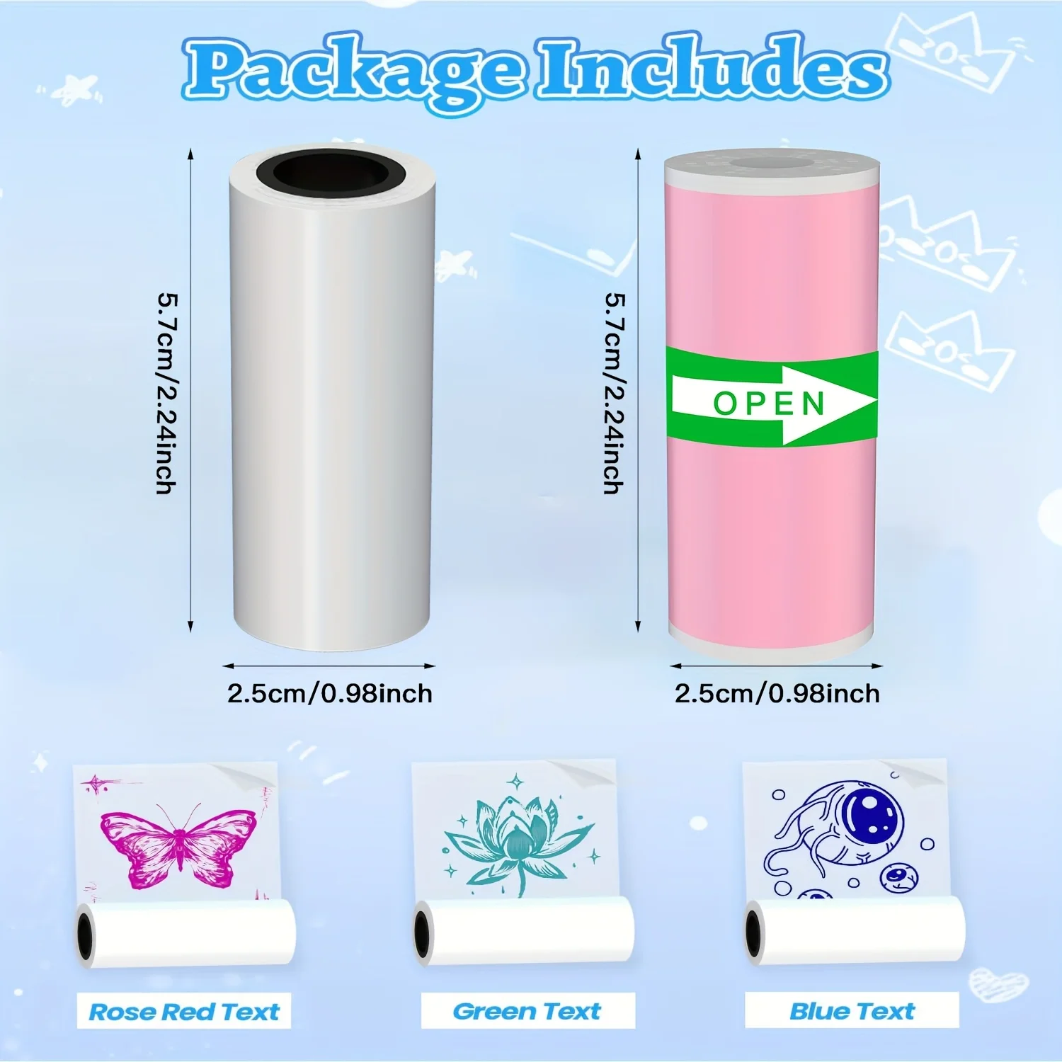 6/8 Rolls Thermal Sticker Combo - Color & Clear Self-Adhesive Paper for Portable Mini Printers, Photo/Notes/Study Labels