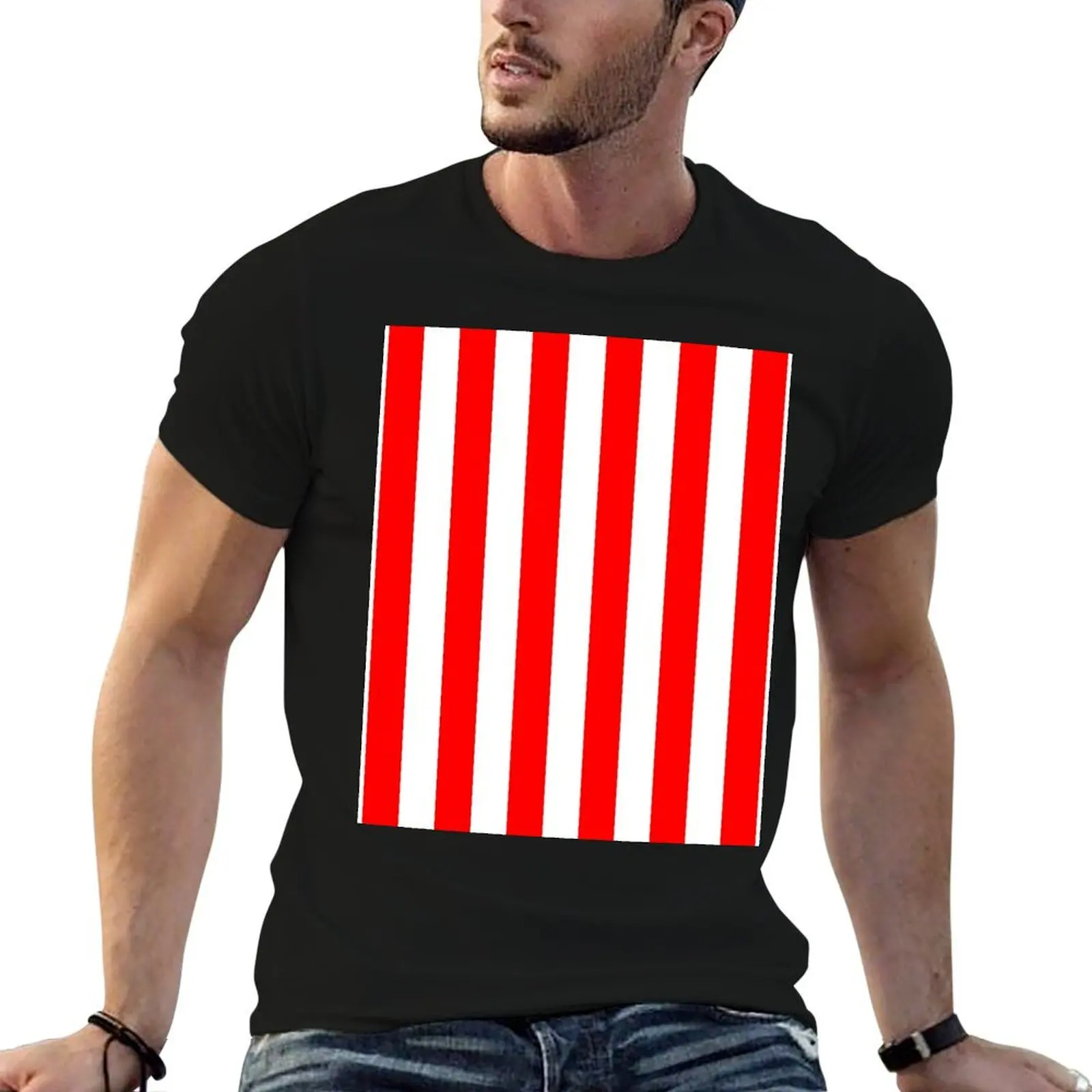 

Red and White Vertical Stripes T-Shirt t shirt for man man graphic t shirt black cotton t-shirt plain for man package T-shirt
