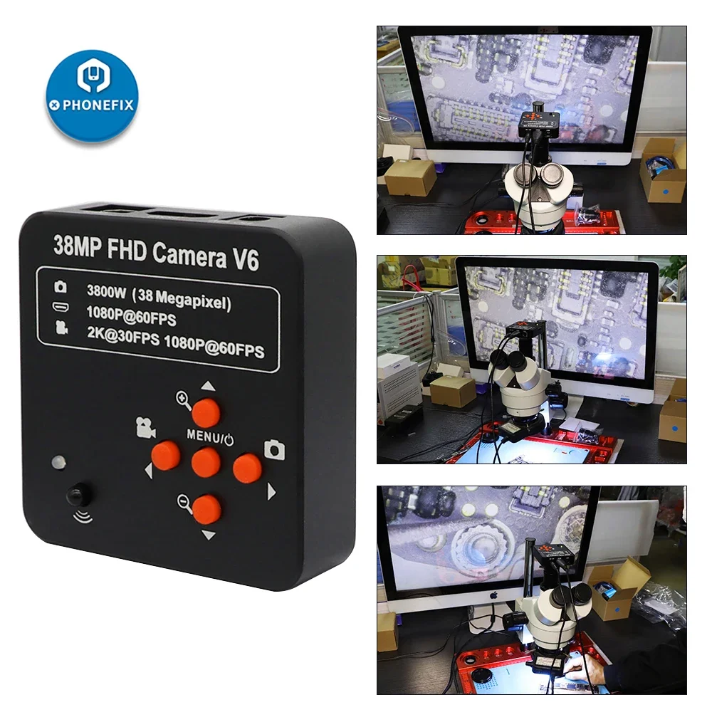 Imagem -02 - Câmera do Microscópio Monocular Hdmi Trinocular Câmeras de Vídeo Industriais para o Lab Usando o Telefone Reparo da Solda do Pwb 4k 38mp 48mp 14mp