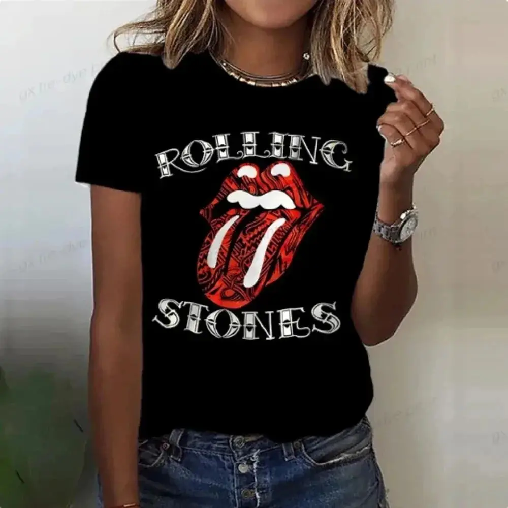 Rolling Stones Harajuku Funny Print Women T Shirt Short Sleeve O Neck Red T-shirt Ladies Tee Shirt Tops Clothes Camisetas Mujer