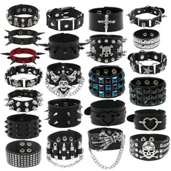 Pulseira de couro PU para homens e mulheres, Hip Hop, Rock, Punk, Spikes, Rebites, Caveira, Coração, Cruz, Festa Criativa, Jóias Acessórios