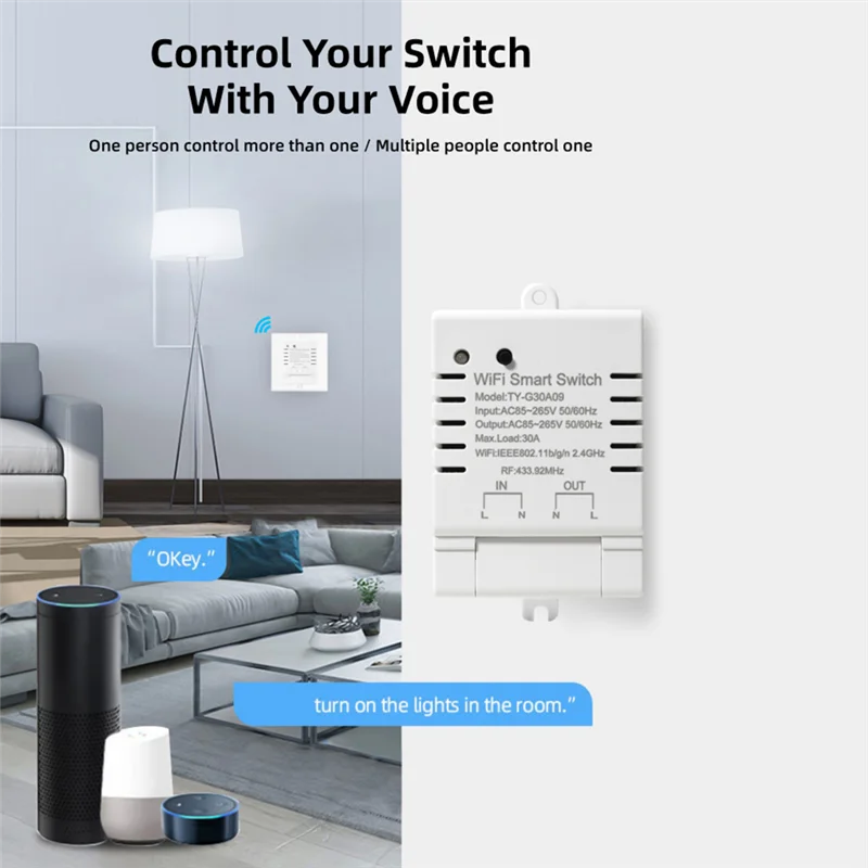 

ABPQ-Tuya Smart Wifi Switch Wifi Wireless Controller AC 85-265V Switch 30A Power Monitor Kwh For Alexa Google Home