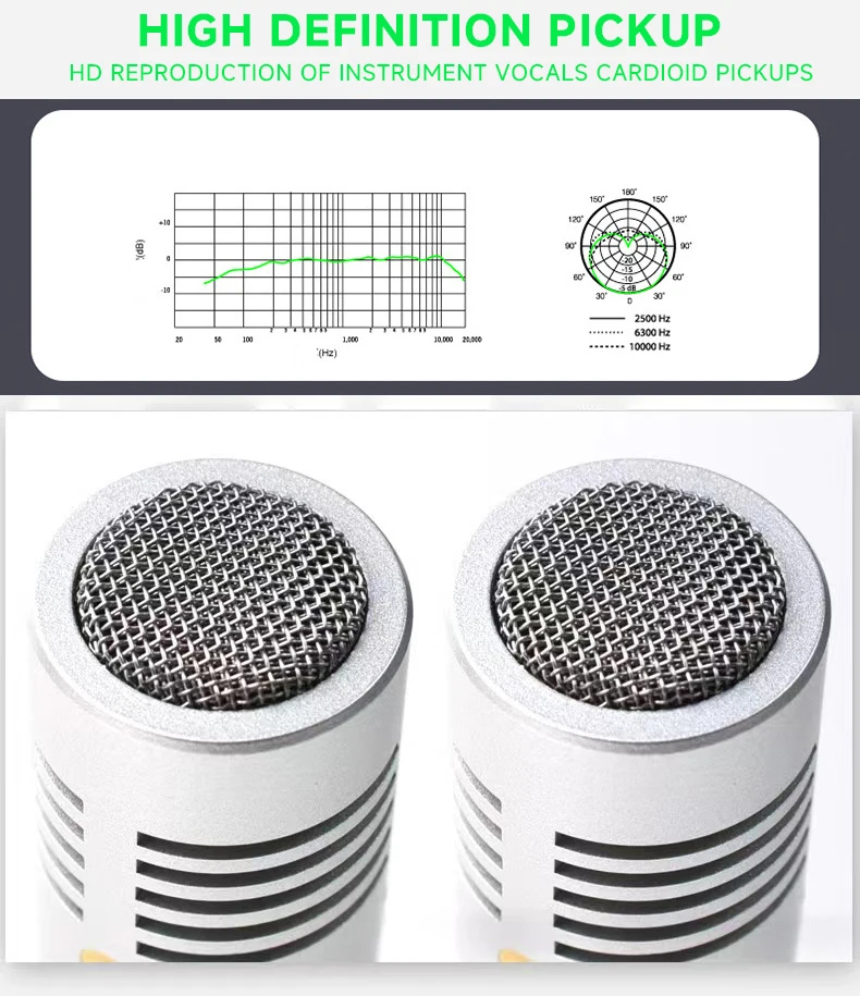 ميكروفون قلم رصاص لتسجيل أداة مكثف معدنية احترافية C02 مع مشبك مقاوم للصدمات وزجاج أمامي للعيش والطبل والبيانو