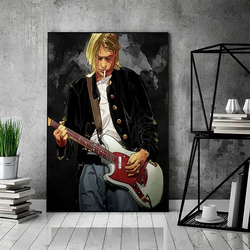 Singer Kurt-Cobain Rock And Roll Music Poster artistico autoadesivo Vintage Room Home Bar Cafe Decor Poster adesivi murali