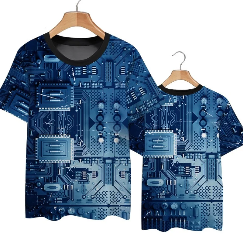 2026 Computer Phone Circuit Board Chip Fashion Technology Sense Electronic Technology Quick Drying Short Sleeve T-shirt Clothing