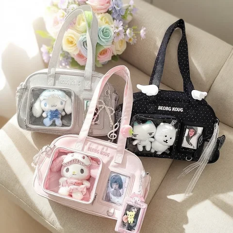 Bag Ita Shoulder Japanese-Style INS Minimalist Solid-Color Fashion Shoulder Bag, Polka-Dot Wing-Decorated Cute Ita Bag (Shoulder & Crossbody)