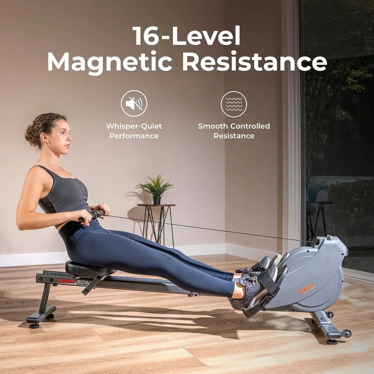 Smart Magnetic Rower, Compact Quiet & Smooth Rowing Machine for Full-Body Cardio Exercise, Free SunnyFit Training App Connection
