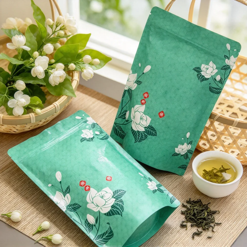 250g/500g Chinese Jasmine Flower Tea Pot Zipper Bags Jasmine Flower Green Tea Recyclable Sealing No Packing Bag