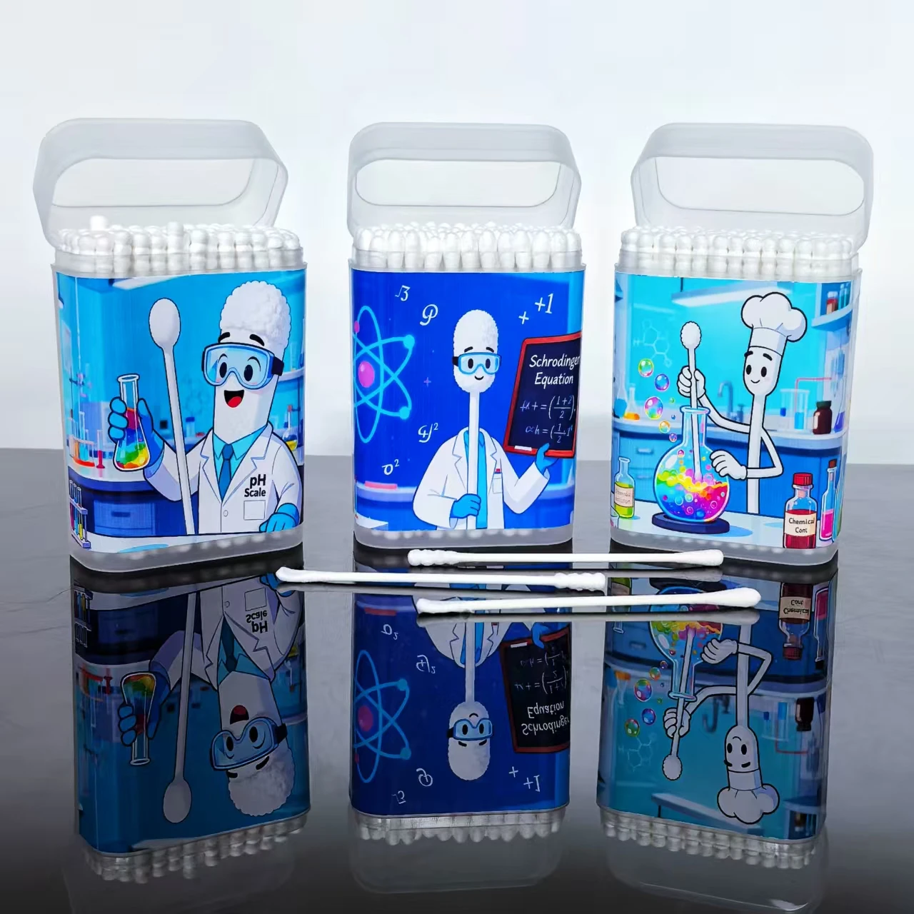 300 Stück Laborkolbenförmige Wattestäbchen, kreative doppelköpfige Wattestäbchen mit dünner Welle, Geschenk-Wattestäbchen