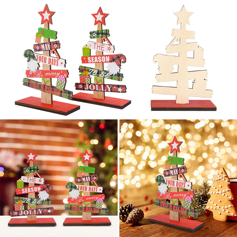 Merry Christmas Wooden Ornaments Santa Claus Xmas Tree Sign Plaque DIY Wooden Crafts Chrismas Gifts New Years Party Desktop Deco