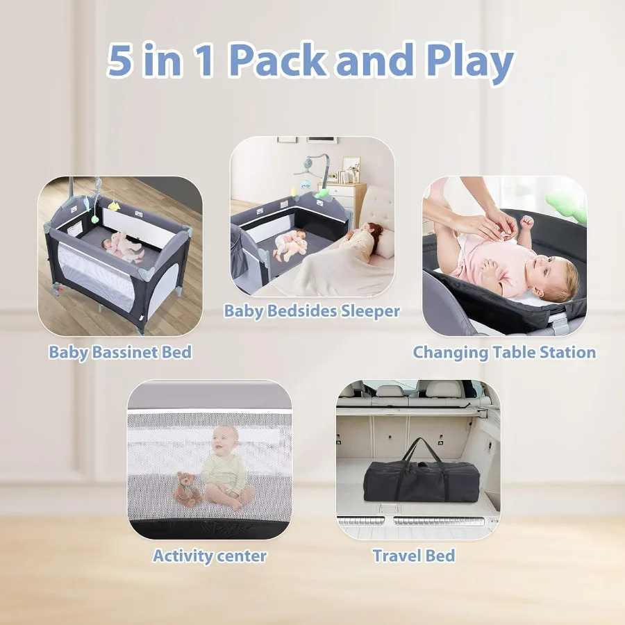 SIMPLGIRL 5in1 Culla per bambini Comodino per culla Confezione e gioco lungo accanto ai genitori Culla per letto Pieghevole Parco da gioco Letto da viaggio Infermiera