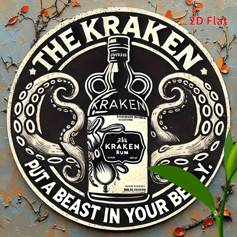 1 Decoración Vintage de Pulpo y Botella de Cerveza - con la frase 'Que el Kraken Despierte la Bestia que Hay en Ti' - para decoración de bares, cafeterías o garajes