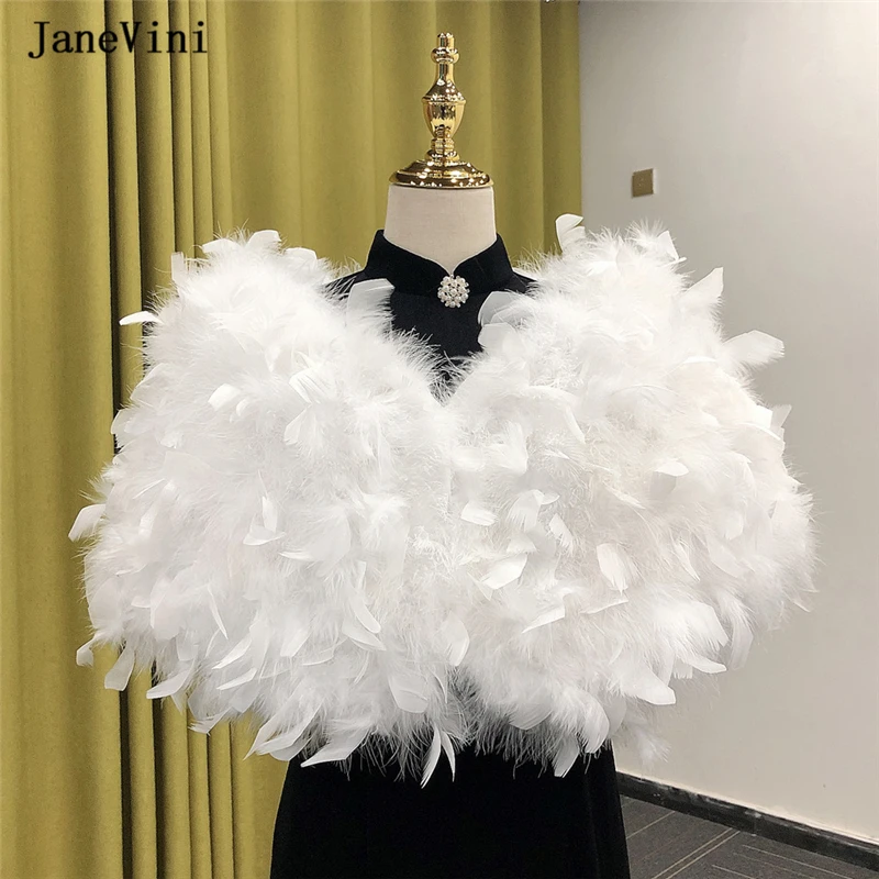 Janevini Luxe Struisvogel Faux Fur Sjaals Elegante Zwarte Struisvogelveren Cape Bolero Bruiloft Jassen Bridal Wraps Jassen Voor Avond