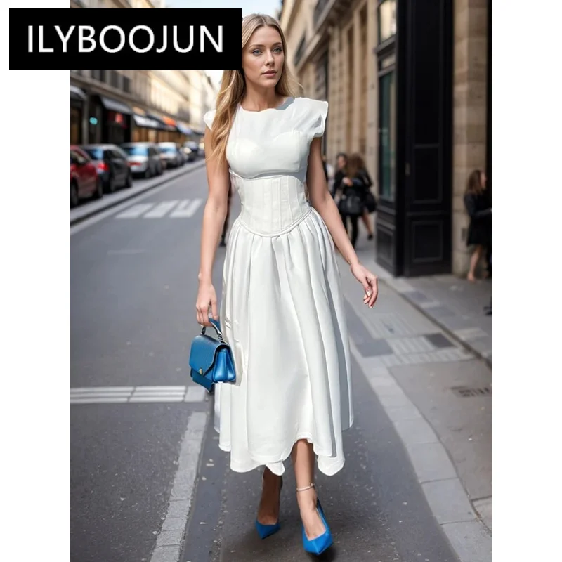 Patchwork Folds Elegant O Neck Long Sleeve Slimming Chic Dresses Dresses For Women 2024 Luxury Brand High Quality