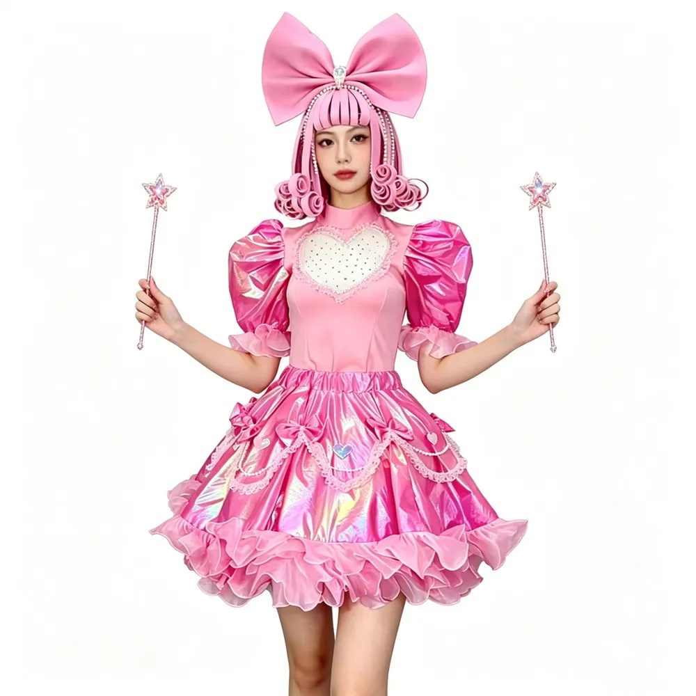 

Anime Cosplay Costume Cartoon Role-playing Stage Wear Wig Pink Lolita Style Festival Outfits Singer Performance Dance Costume