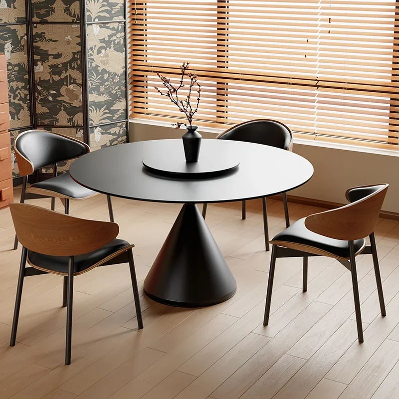 

Italian minimalist rock slab round table living room home retro small apartment 2024 new dining table and chair comb
