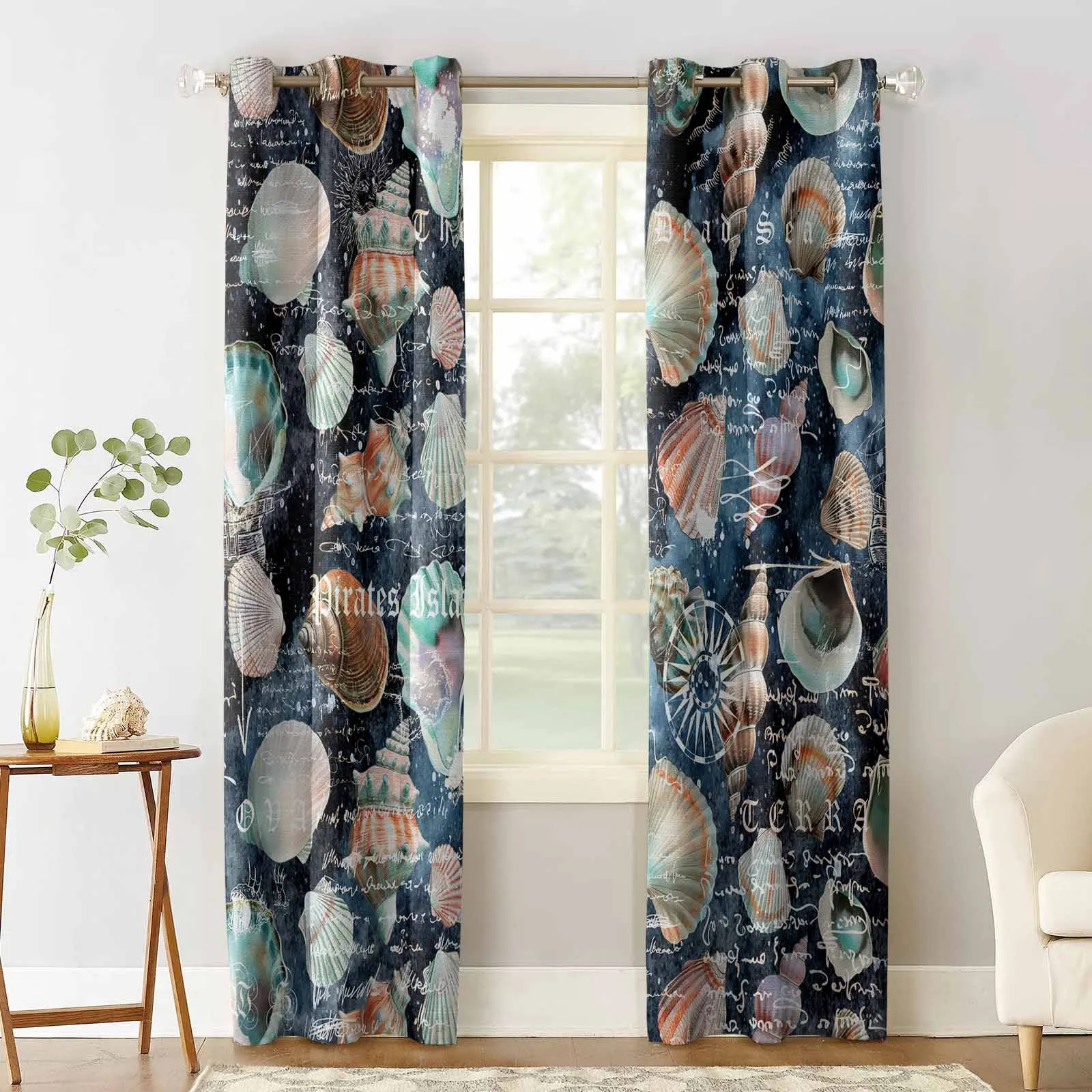 Summer Ocean Seahorse Starfish Curtains For Windows Drapes Modern Printing Curtain For Living Room Bedroom