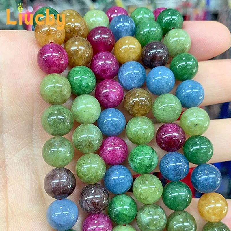 Natural Mixed Color jade Stone Handmade Round Beads For Jewelry Making DIY Bracelets Handstring Necklace 15