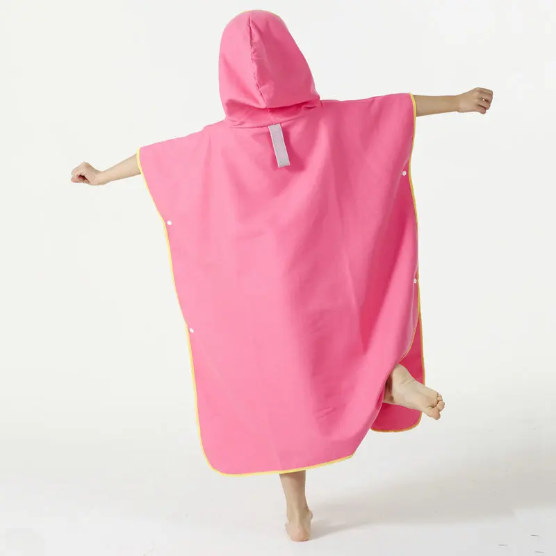 Kids Solid Color Wearable Hooded Towel Beach Microfiber Changing Robe Poncho Surf Towel Swimming Beach Quick Dry Bathrobe