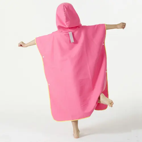 Imagen 2 del producto Toalla con capucha usable de Color sólido para niños, bata cambiante de microfibra para playa, Poncho para Surf, natación, albornoz de playa de secado rápido