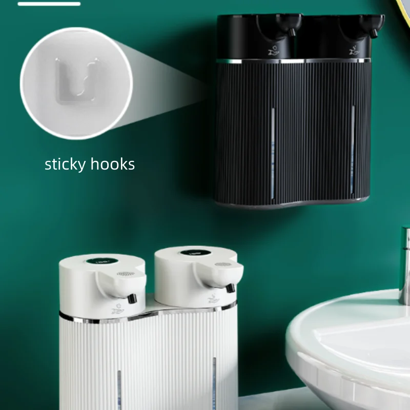 Dispenser Sabun Otomatis Dual-Head STLF Commercial Hotel, Sensor, Isi Ulang USB, Tanpa Sentuh, untuk Sabun Cair dan Busa