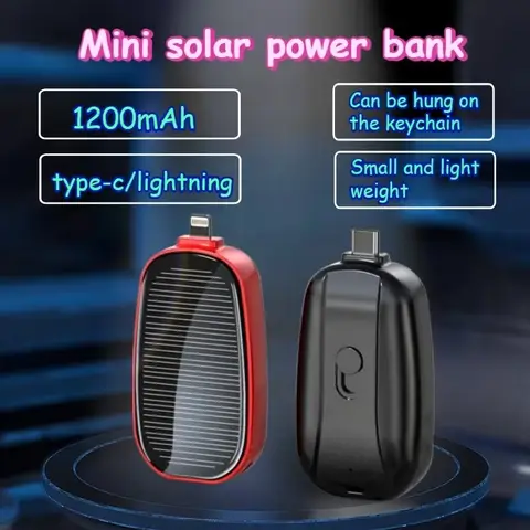 Emergency Solar Mini Power Bank Keychain Portable Charger Small Outdoor Camping External Battery Mobile Phone Power Bank 1200mAh