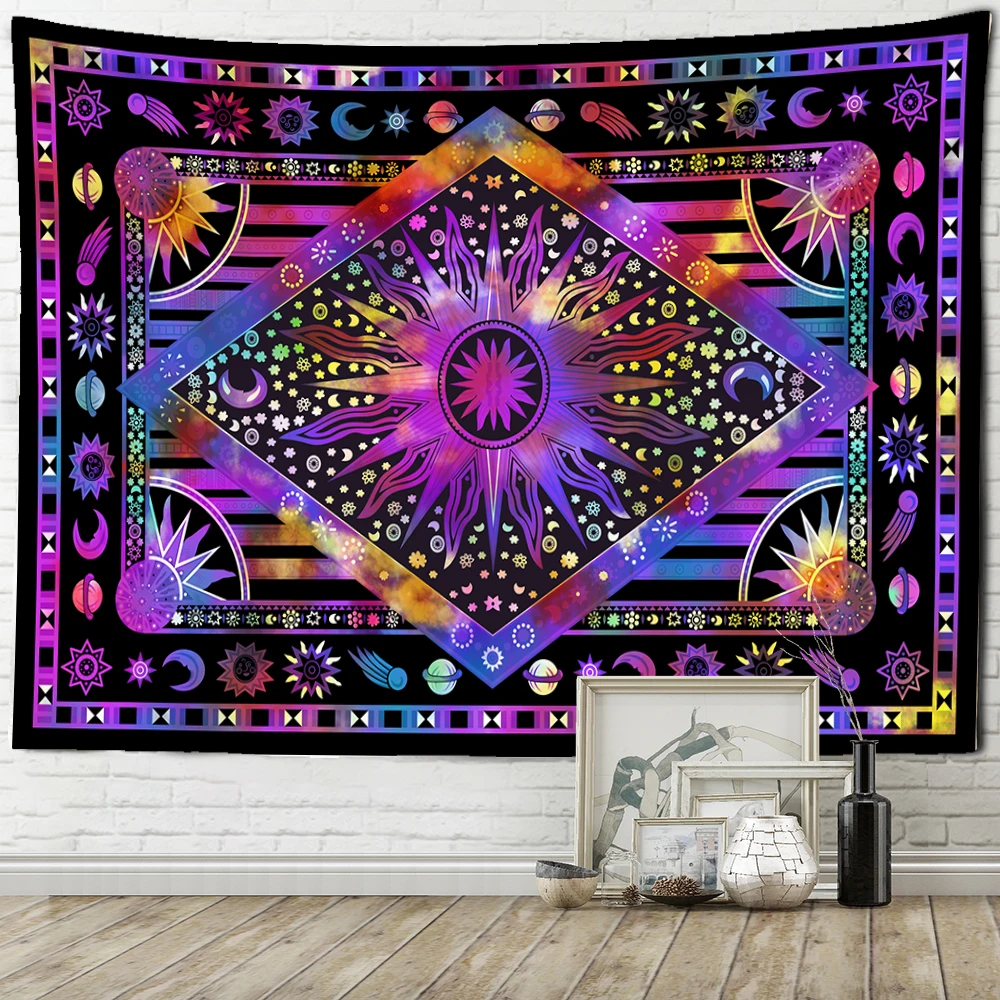 Burning Sun Tapestry Wall Hanging Bohemian Style Hippie Tapis Witchcraft Mandala Home Decor Background