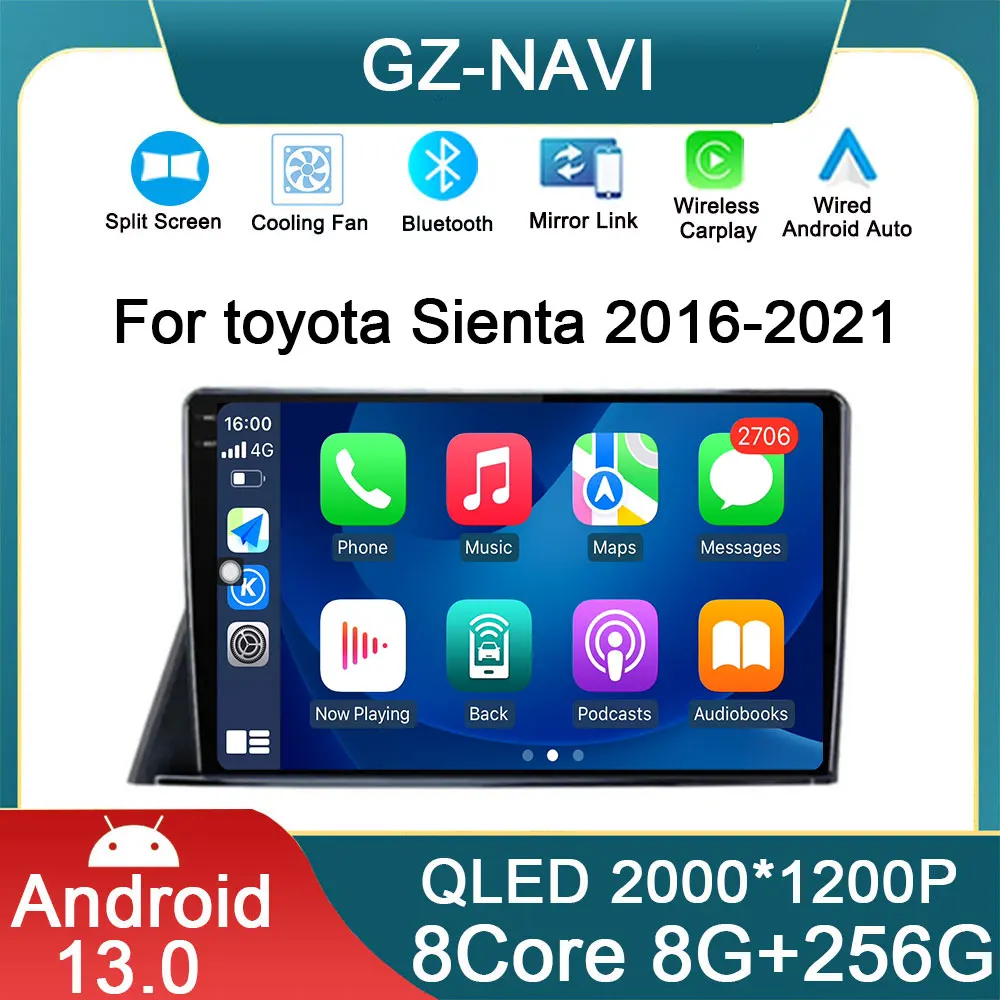 

For toyota Sienta 2016-2021 Android 13 Car Radio QLED Screen Auto Carplay GPS Navigation 4G WIFI Multimedia Player 2Din DVD